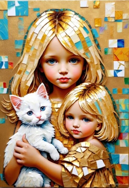 3st Flicka med Katter Abstrakt Affisch 21×30 CM
