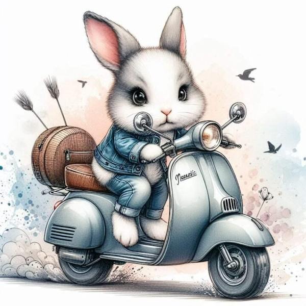 Djur på Moped Affisch A4