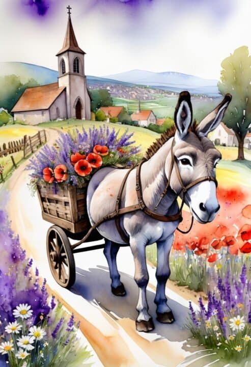 3st Barnrum Åsna med Blommor Affisch 50×70 CM