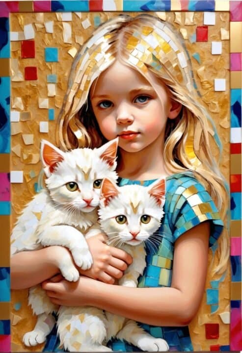 3st Flicka med Katter Abstrakt Affisch 30×40 CM