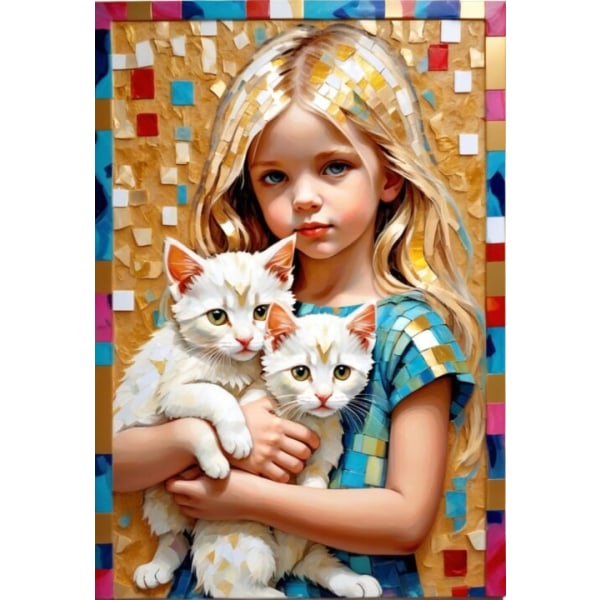 3st Flicka med Katter Abstrakt Affisch 50×70 CM