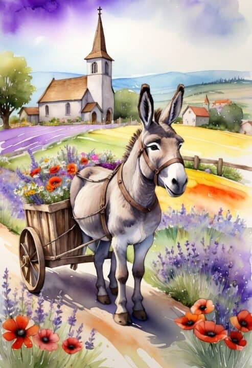 3st Barnrum Åsna med Blommor Affisch 50×70 CM