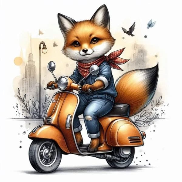 Djur på Moped Affisch A3