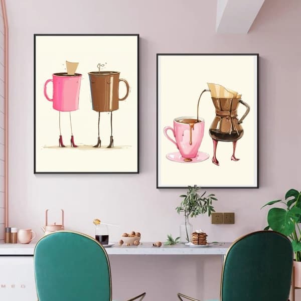 Kaffe Poster 2-pack – Rolig Coffee Art Tavlor Kök Café Stil 50x70