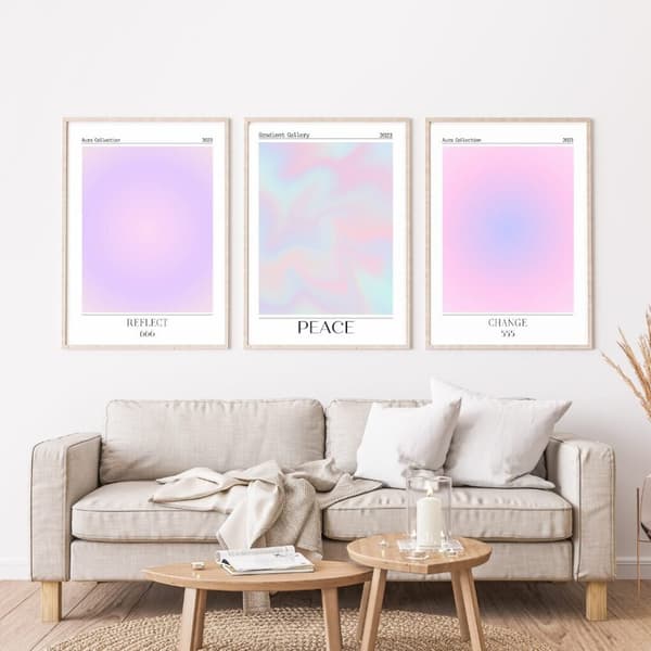 3-pack posters i mjuka pastelltoner Peace Reflect Change