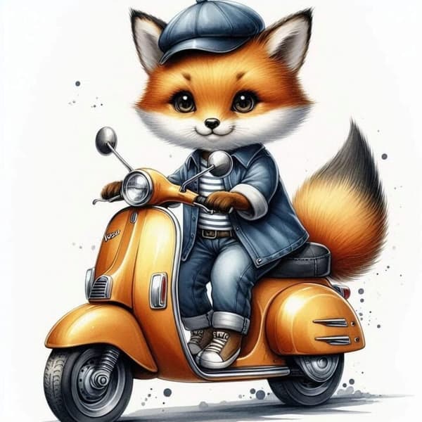 Djur på Moped Affisch A2