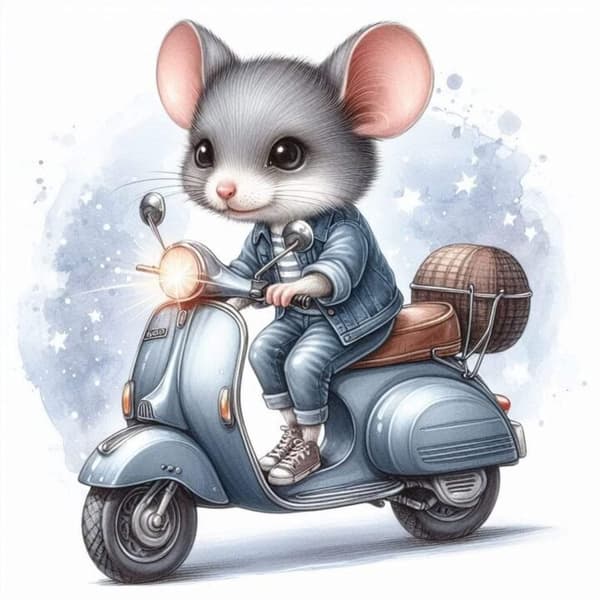 Djur på Moped Affisch A3