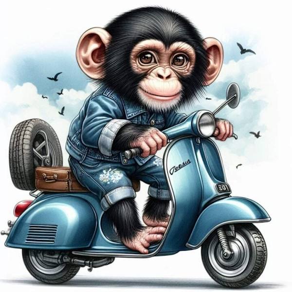 Djur på Moped Affisch A3