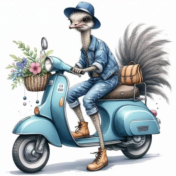 Djur på Moped Affisch A4