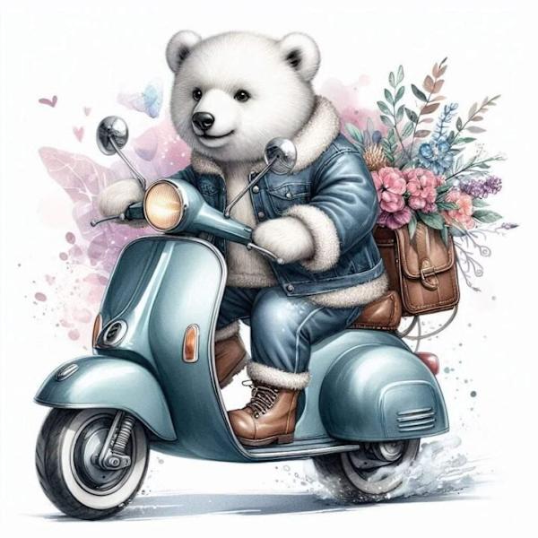 Djur på Moped Affisch A4