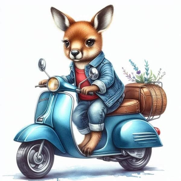 Djur på Moped Affisch 50x70 cm