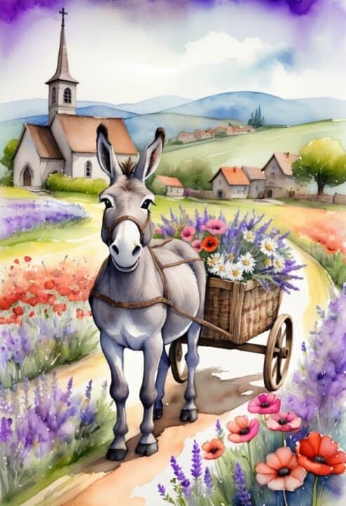 3st Barnrum Åsna med Blommor Affisch 40×50 CM