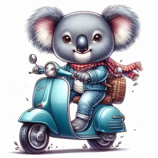 Djur på Moped Affisch A2