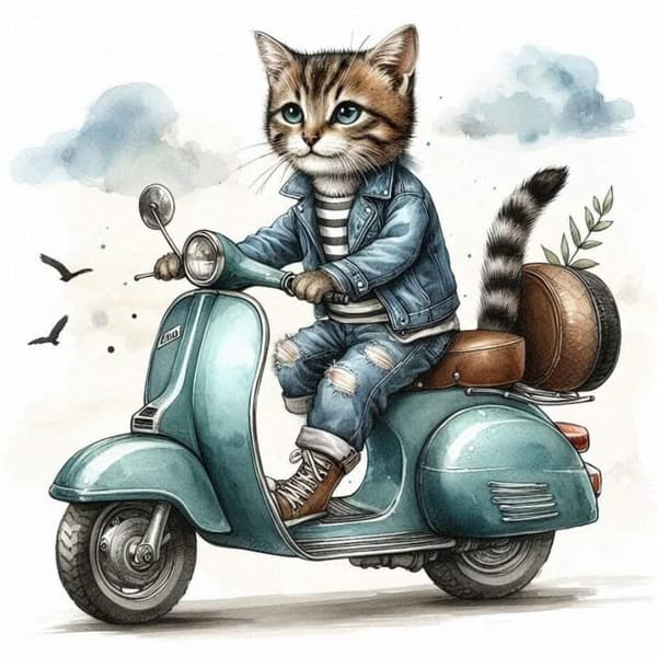 Djur på Moped Affisch A3