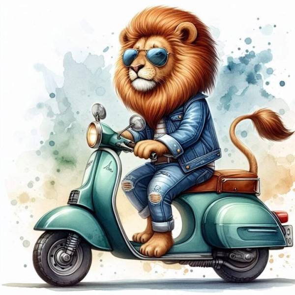 Djur på Moped Affisch A3