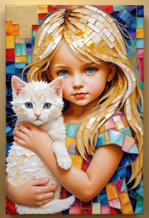 3st Flicka med Katter Abstrakt Affisch 21×30 CM