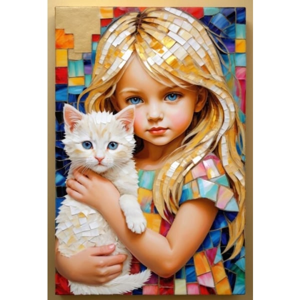 3st Flicka med Katter Abstrakt Affisch 30×40 CM
