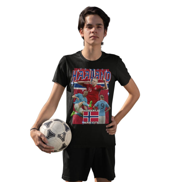 Erling Haaland T-shirt - Man City & Norge spelare tröja svart 164cl Youth 14-15år