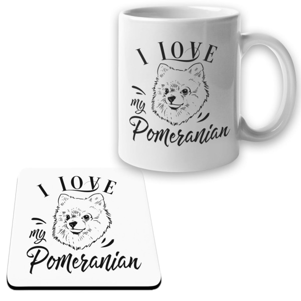 Pomeranian Mug + Coaster pakke I Love hundesæt