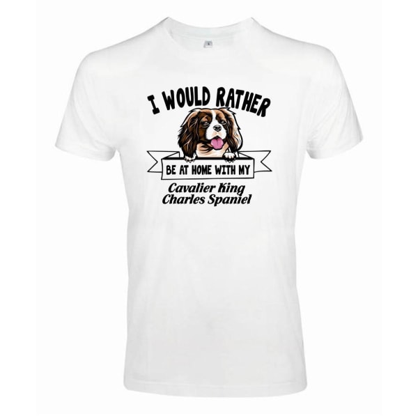 Cavalier king charles spaniel hunde-t-shirt - Snarere hjemme med... White L