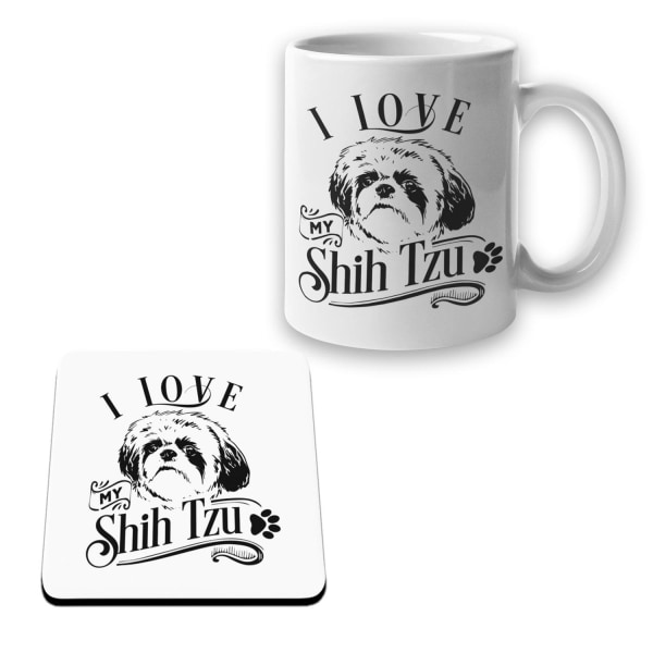 Shih Tzu Krus + Coaster pakke I Love hundesæt