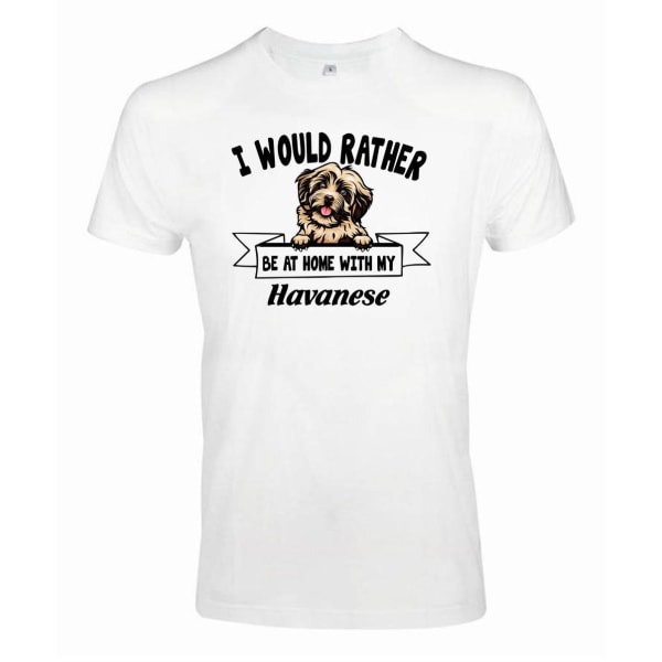 Havanese kig-hunde-t-shirt - Vær hellere hjemme med... White S