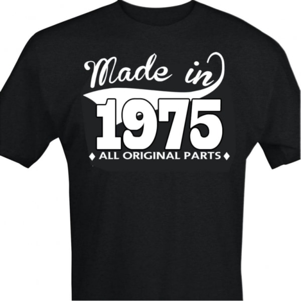 Musta T-paita designilla - Valmistettu 1975 - Kaikki alkuperäisosat S