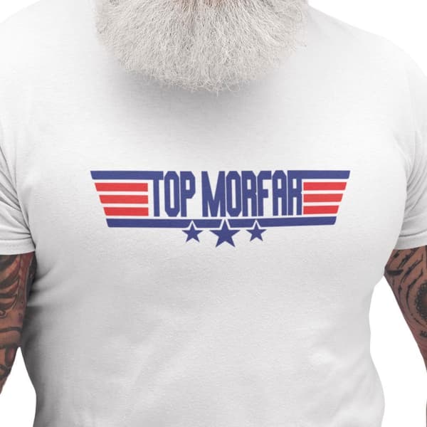Top Morfar vit t-shirt med coolt tryck fram L
