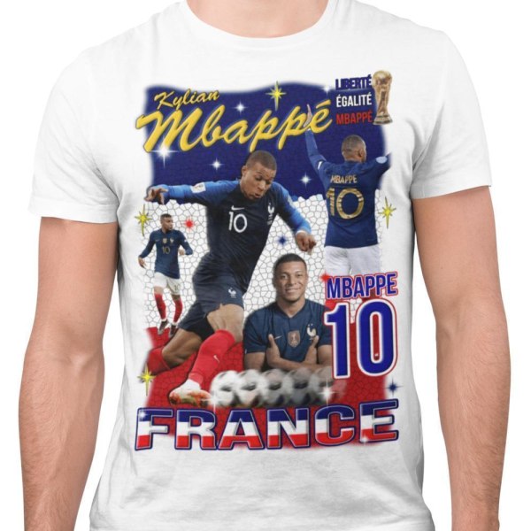 Mbappe Valkoinen urheilupaita t-paita Ranska Printti edessä ja takana L