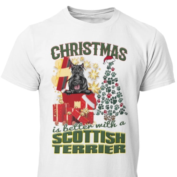 Skotlanninterrieri koiran t-paita - Joulu on parempi... White XL