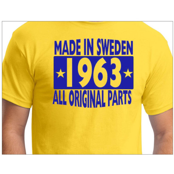 Keltainen T-paita Valmistettu Ruotsissa 1963 Kaikki alkuperäiset osat S