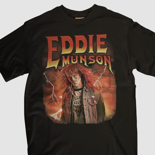 Svart T-shirt - Eddie Munson Stranger things metal Hellfire club 128