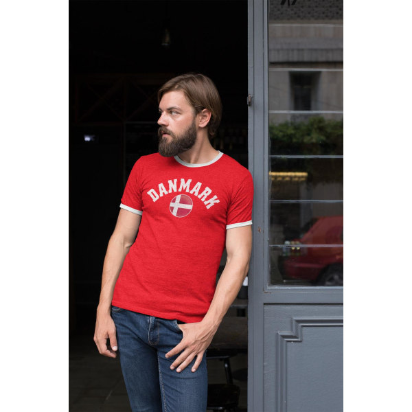 Rød tippet T-shirt med Danmarks supporter print kaldeskjorte XXL