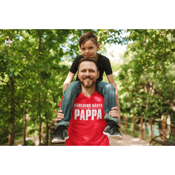 Pappa T-shirt - Röd  - Världens bästa pappa S