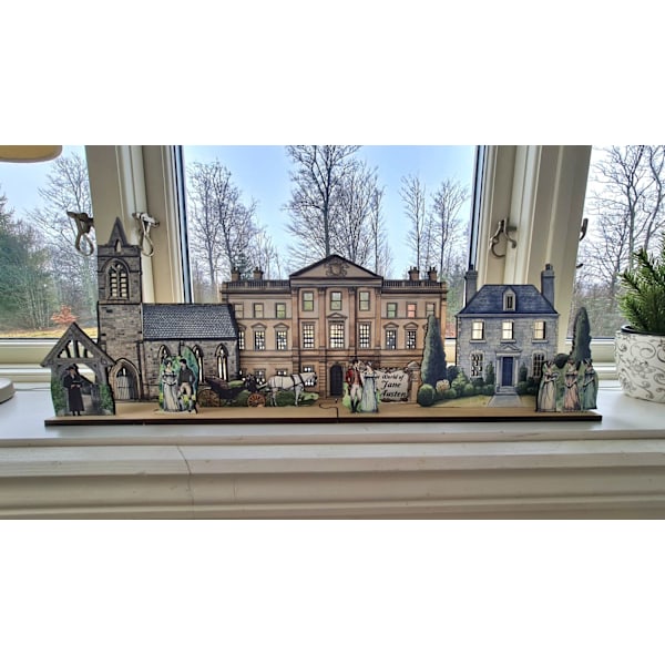 Jane Austen  byscen i miniatyr för hylla Lägg till LED-lampor för att ge liv
