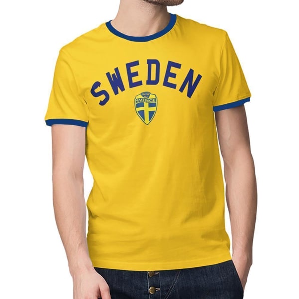 Sverige T-shirt med Sweden tryck med Sverige märke Ringer tröja Yellow L