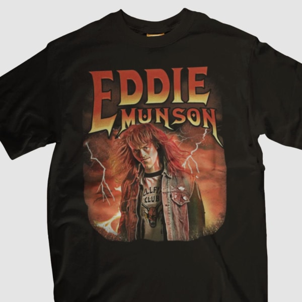 Svart T-shirt - Eddie Munson Stranger things metal Hellfire club 140