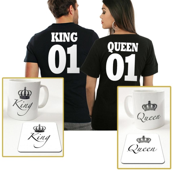King eller Queen paket med t-shirt + mugg & underlägg paket Queen T-shirt XXL & Queen mugg + Und