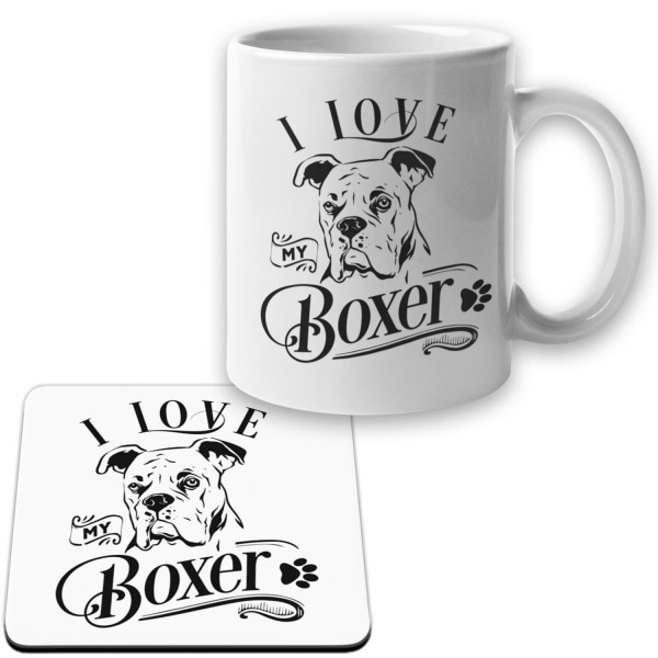 Boxer Muki + Coaster paketti I Love dog setti