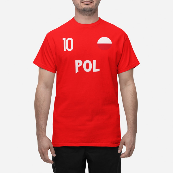 Puolan maajoukkueen t-paita punaisessa POL & 10 jalkapallo euro24 S