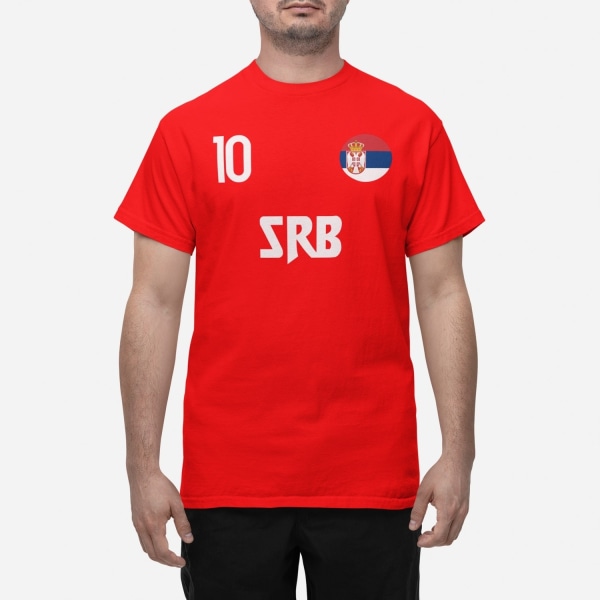 Serbiens landsholds-t-shirt i rød med SRB & 10 fodbold euro24 XL