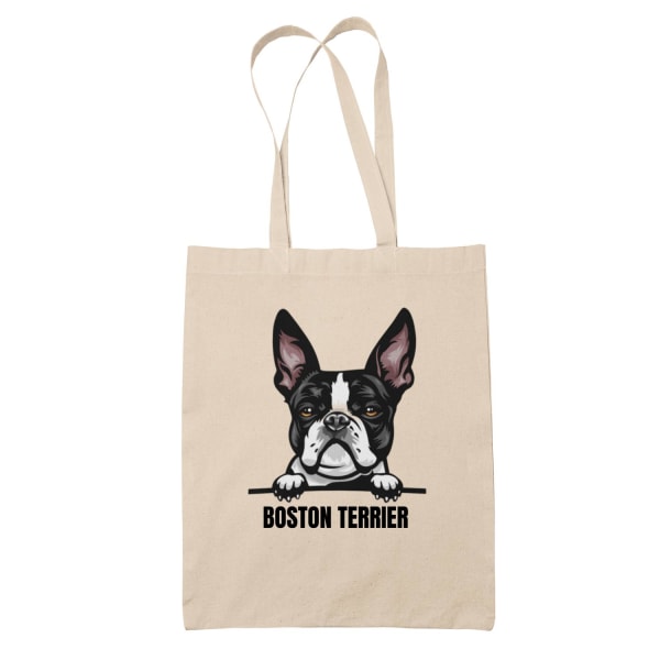 Boston Terrier tygkasse hund shopping väska Tote bag Natur one size