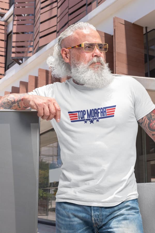 Top Morfar vit t-shirt med coolt tryck fram S