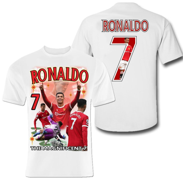 T-shirt UDSALG Ronaldo Portugal United sportstrøje print foran og bagpå White XS