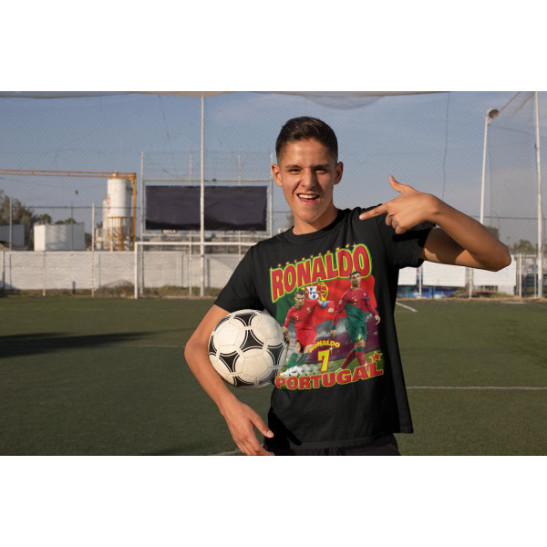 Cristiano Ronaldo Sort 7 t-shirt Portugal stil VM 140cl 9-11 år