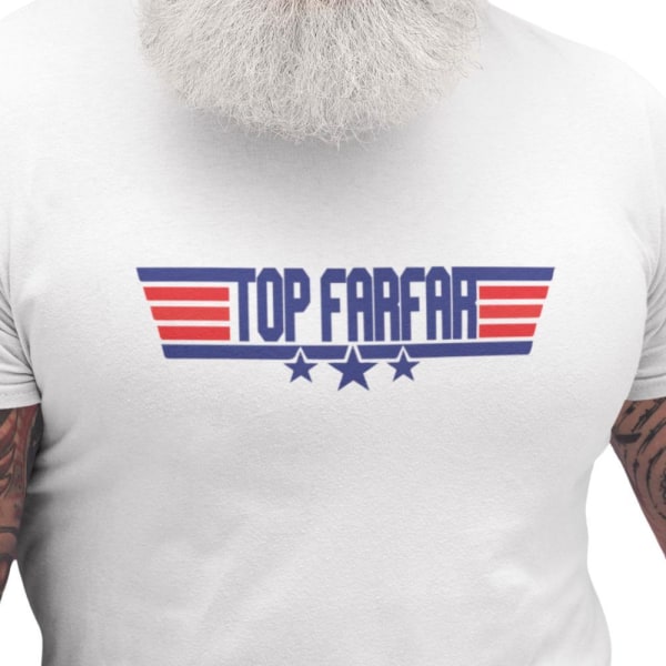 Top Farfar vit t-shirt med coolt tryck fram M