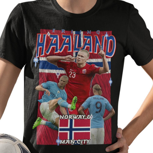 Erling Haaland T-shirt - Man City & Norway spillertrøje sort 140cl 9-11år