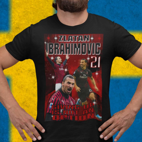 Zlatan Ibrahimovic sort t-shirt med Ac Milan stil design S