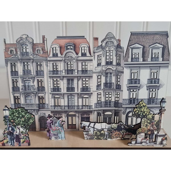 European Townhouse Miniature Scene - perfekt för LED-ljusbelysta fönster