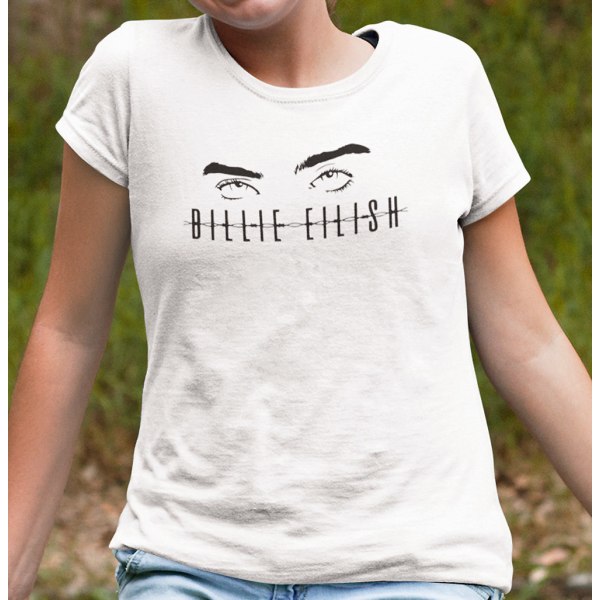 Barn vit T-shirt - Billie Eilish 120cl 6-7 år